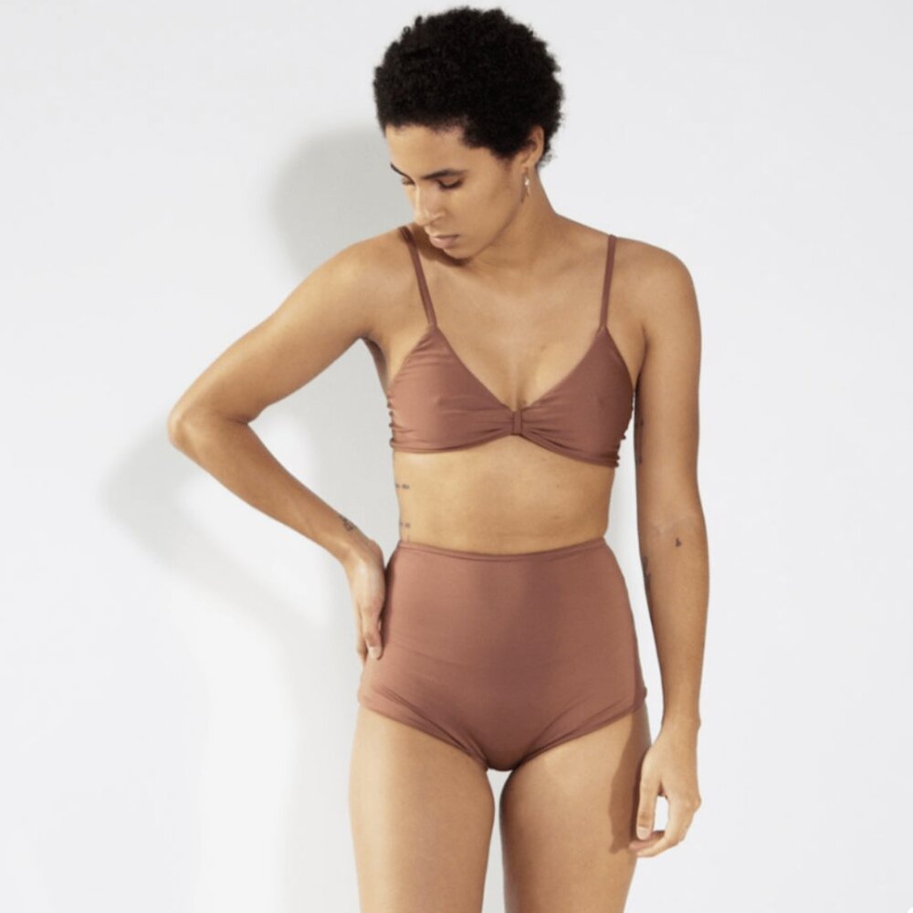 Hackwith Design House  XS Wrap Top & High-Waisted Bottoms in Chestnut
